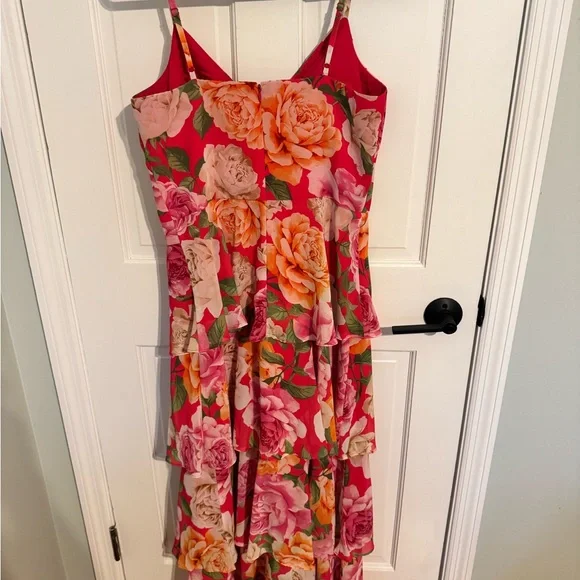 Eliza J Women's Pink Spaghetti Strap Floral Print Gown Dress Size 10 - Picture 4 of 5